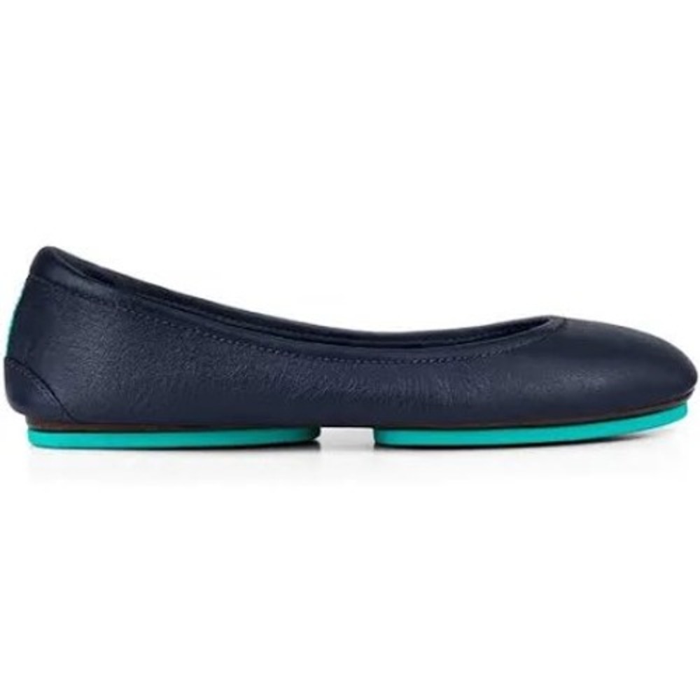Tieks by Gavrieli California Navy Leather Ballet Flats Foldable Teal Sole Size 7